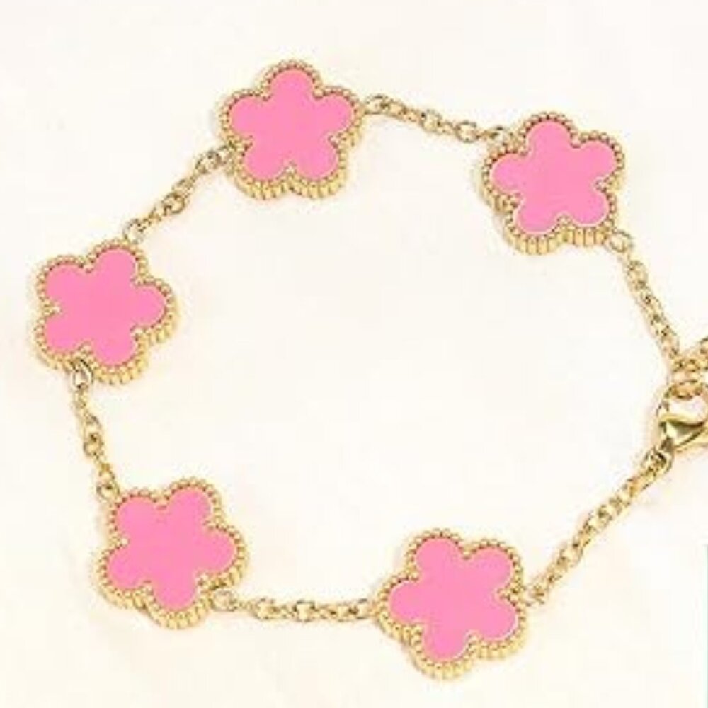Neiman Marcus 18K Gold-Plated Pink Four Leaf Clover Bracelet - Picture 4 of 4